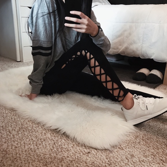 SOLD •Strappy 7/8 Length Black Leggings• - Picture 6 of 8